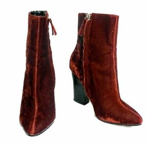 Zara Red Velvet Block Heel Boots Sz 36 (US Sz 6)